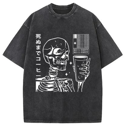 Tokyocanvas Japanese Skeleton Coffee Washed T-Shirt