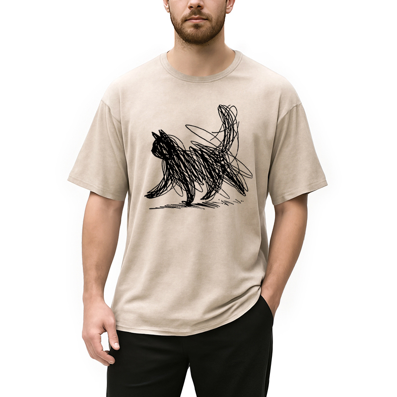 Tokyocanvas Minimalist Cat Art Washed T-Shirt