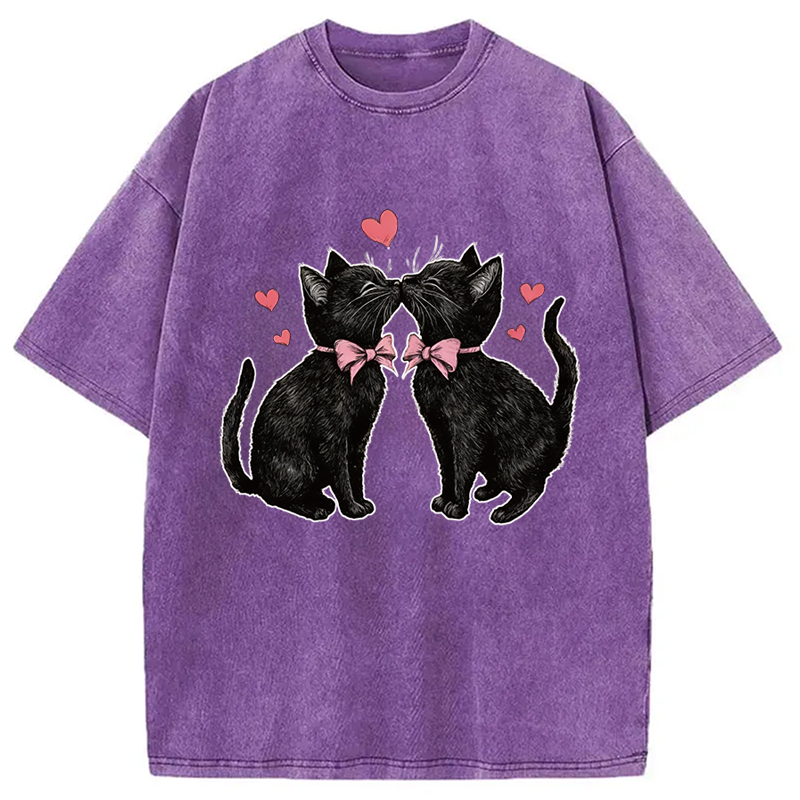 Tokyocanvas Cute Kissing Cat Washed T-Shirt