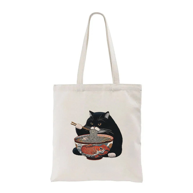 Tokyocanvas Fat Cat Eating Ramen Tote Bag