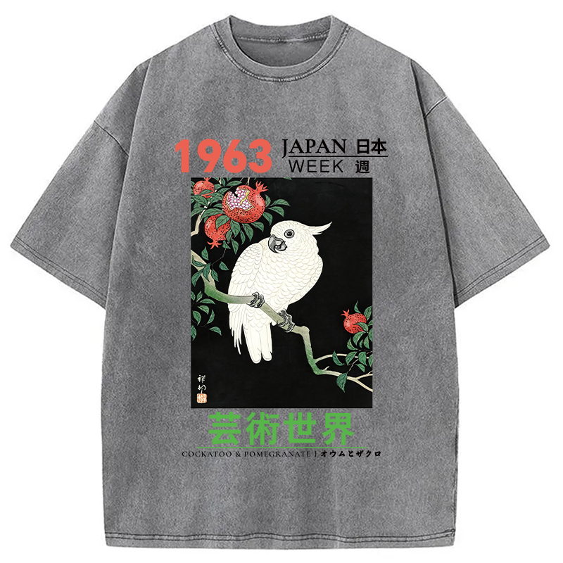 Tokyocanvas Cockatoo & Pomegranate Washed T-Shirt