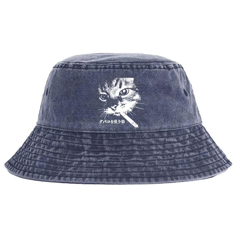 Tokyocanvas Retro Cat Smoking Washed Bucket Hat