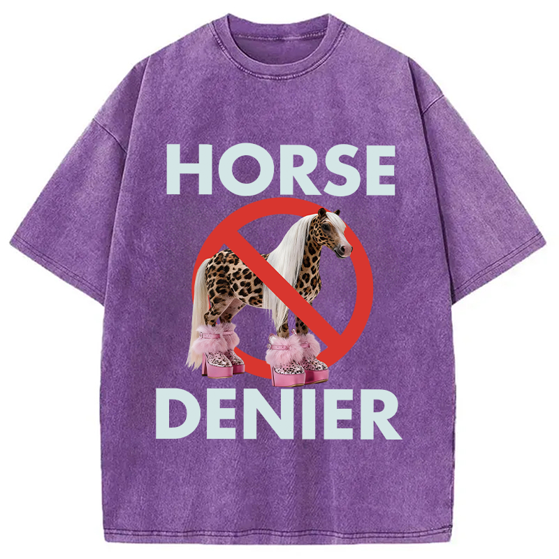 Tokyocanvas Funny Leopard Diva Horse Denier Washed T-Shirt