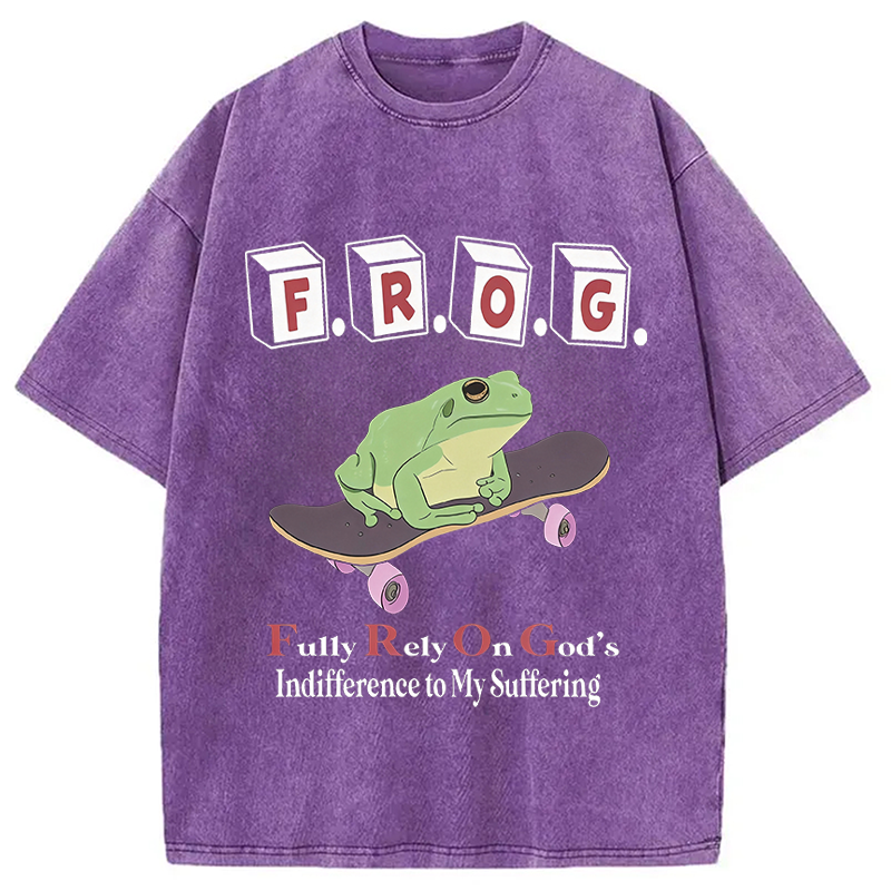 Tokyocanvas Frog Funny Meme Washed T-Shirt