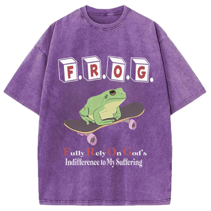 Tokyocanvas Frog Funny Meme Washed T-Shirt