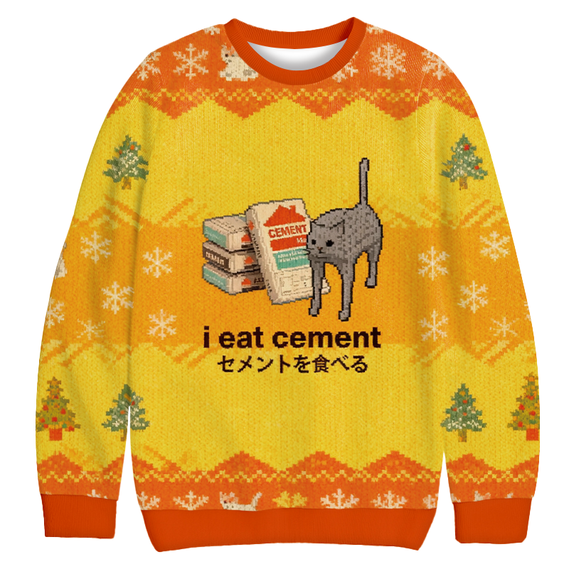 Tokyocanvas I Eat Cement Yellow Christmas Ugly Sweatshirt