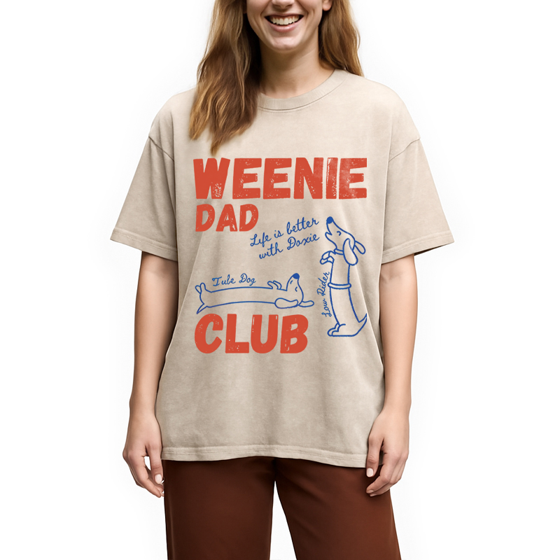 Tokyocanvas Dachshund Dad Club Meme Washed T-Shirt