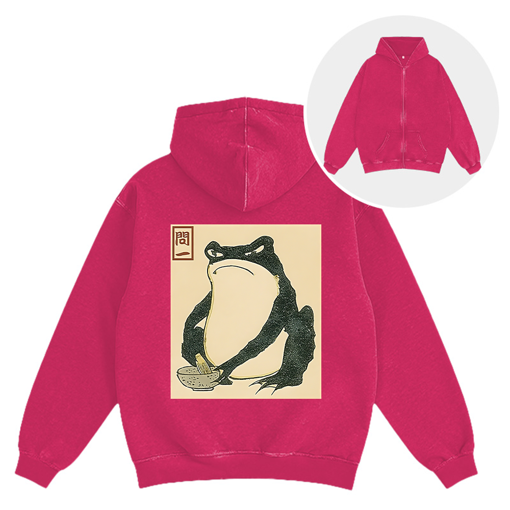 Tokyocanvas Matsumoto Hoji Japanese Frog Washed Zip Hoodie