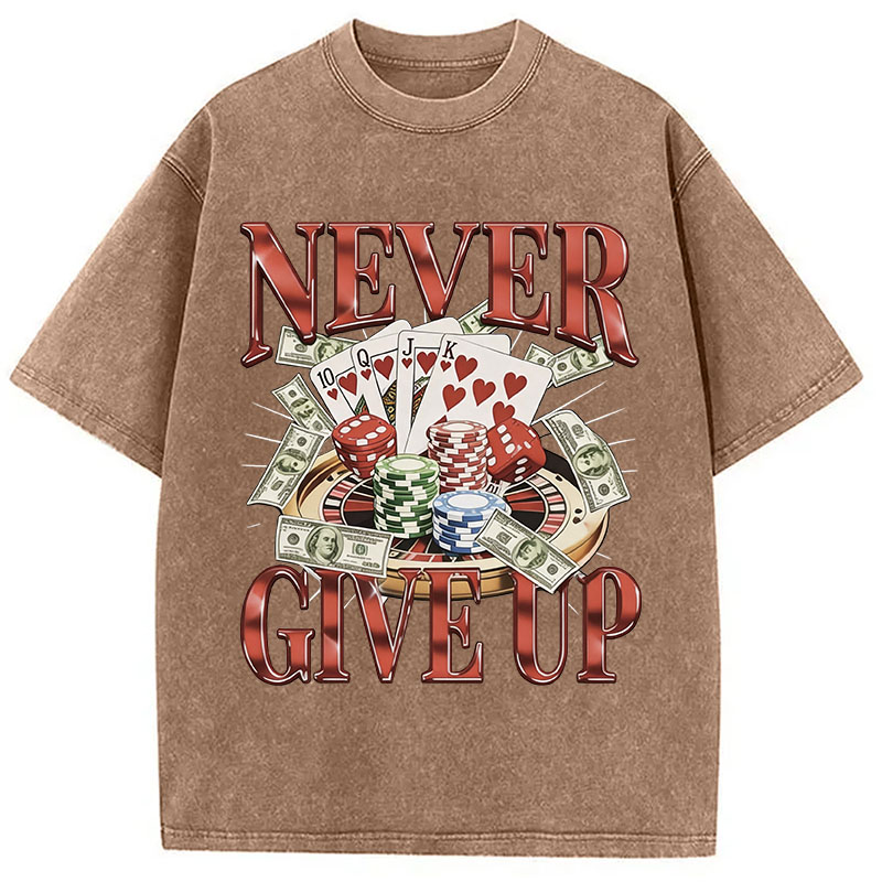 Tokyocanvas Never Give Up Gambling Washed T-Shirt