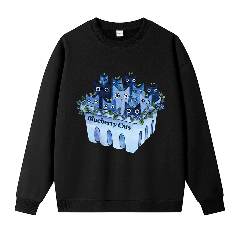 Tokyocanvas Cute Blueberry Cats Fleece Lined Sweatshirt