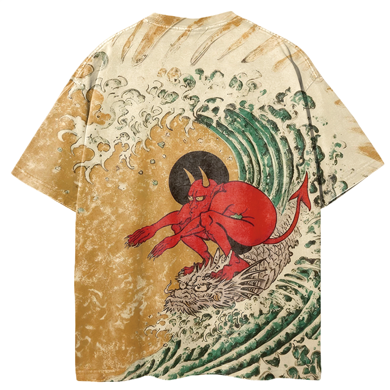 Tokyocanvas Demon Surfing Graphic Print T-Shirt