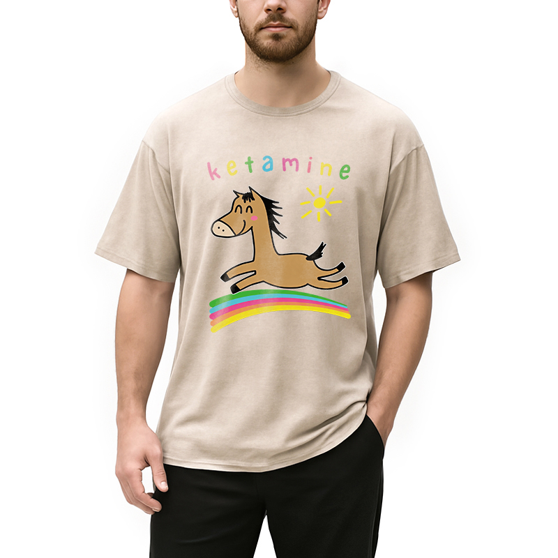 Tokyocanvas Funny Ketamine Cute Trippy Horse Washed T-Shirt