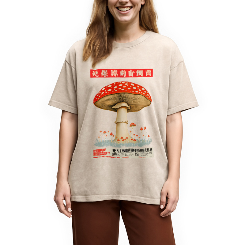 Tokyocanvas Psychedelic Mushroom Japanese Washed T-Shirt