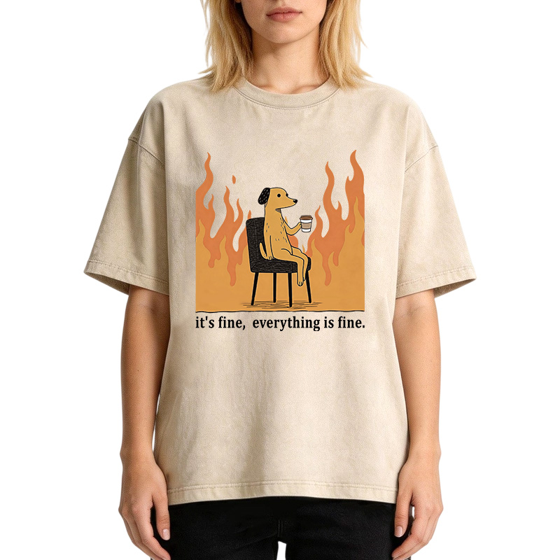Tokyocanvas Dog in Fire Washed T-Shirt