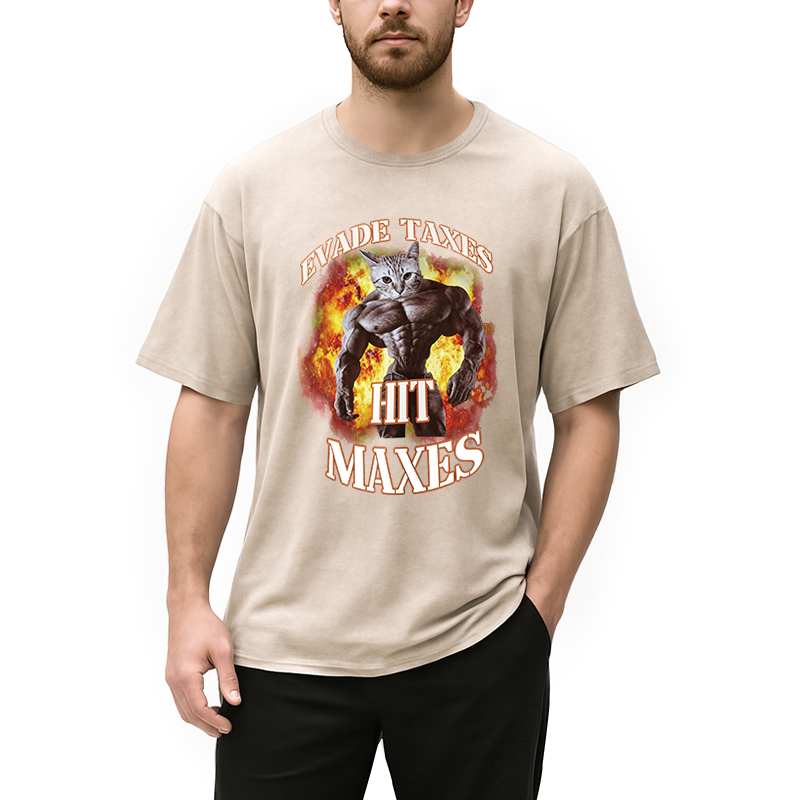 Tokyocanvas Evade Taxes Hit Maxes Cat Gym Meme Washed T-Shirt