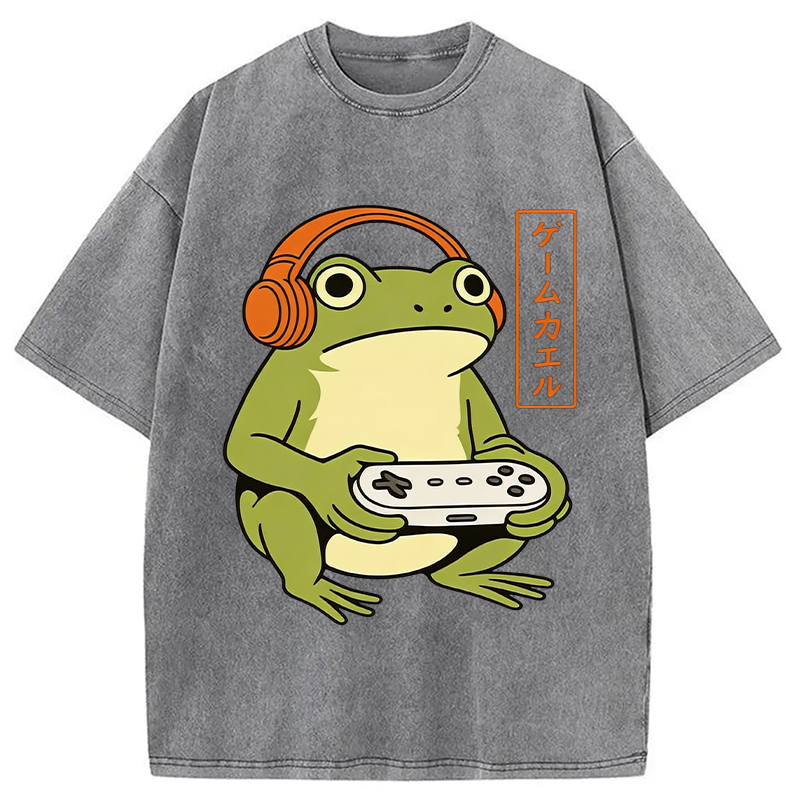 Tokyocanvas Japanese Gamer Frog Washed T-Shirt