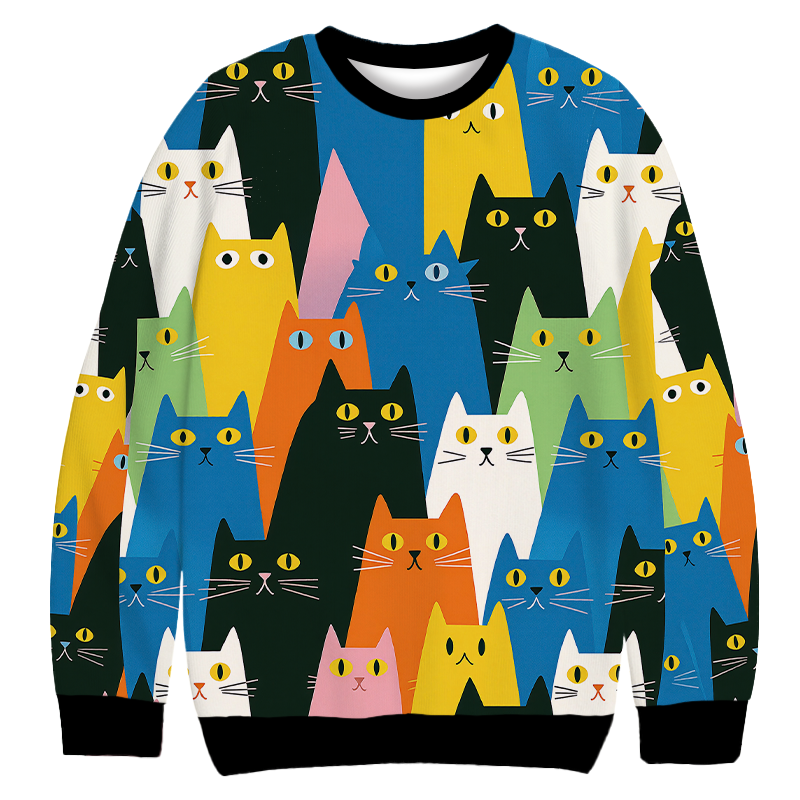 Tokyocanvas Colorful Cat Parade Casual Ugly Sweatshirt