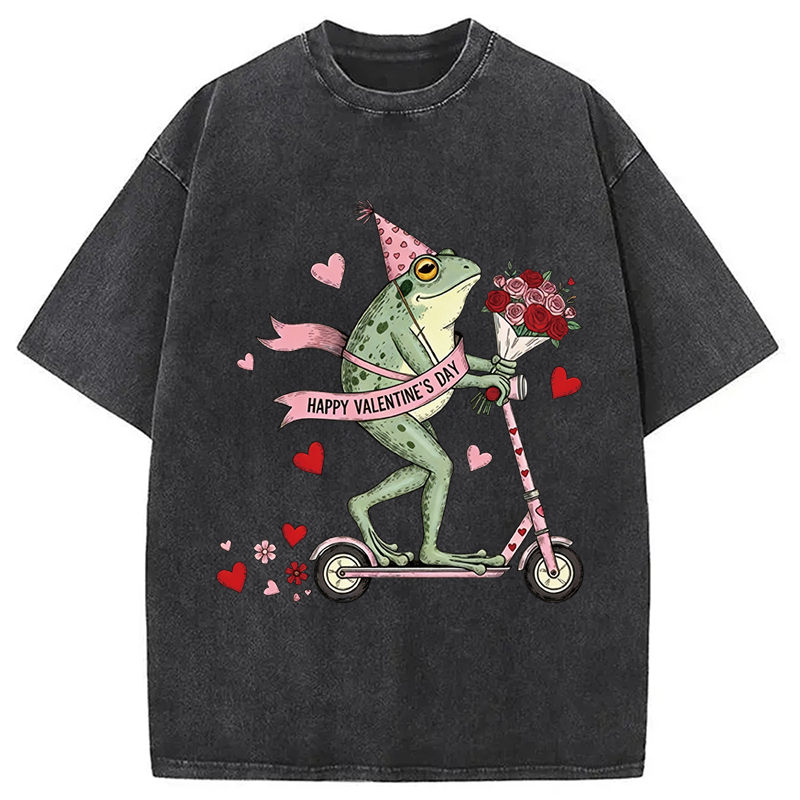 Tokyocanvas Funny Frog Valentine Washed T-Shirt