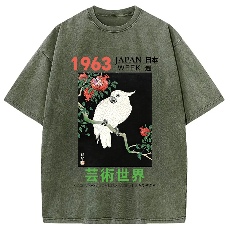 Tokyocanvas Cockatoo & Pomegranate Washed T-Shirt