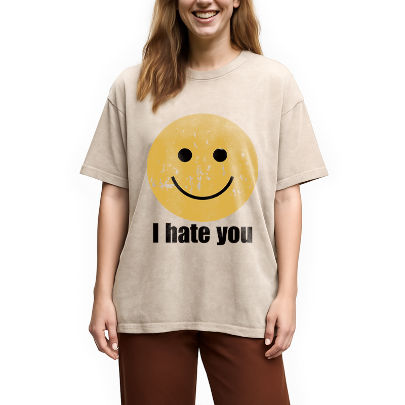 Tokyocanvas I Hate You Smiley Face Washed T-Shirt