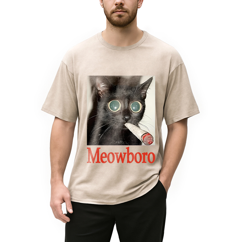 Tokyocanvas Meowboro Cat Smoking Washed T-Shirt