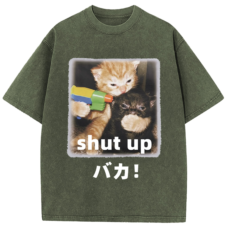 Tokyocanvas Shut Up Funny Cats Washed T-Shirt