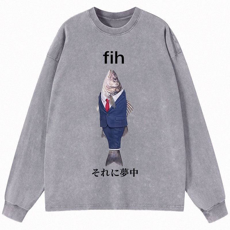 Tokyocanvas Stupid Fih Long Sleeve Washed T-Shirt