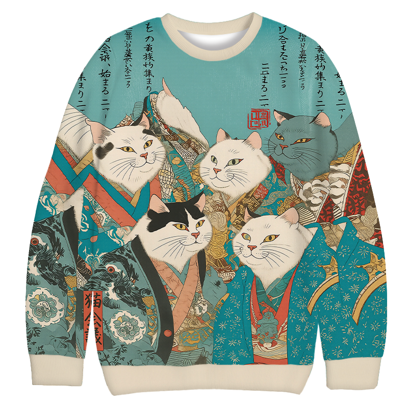 Tokyocanvas Ukiyo-e Cat Nobles Casual Ugly Sweatshirt