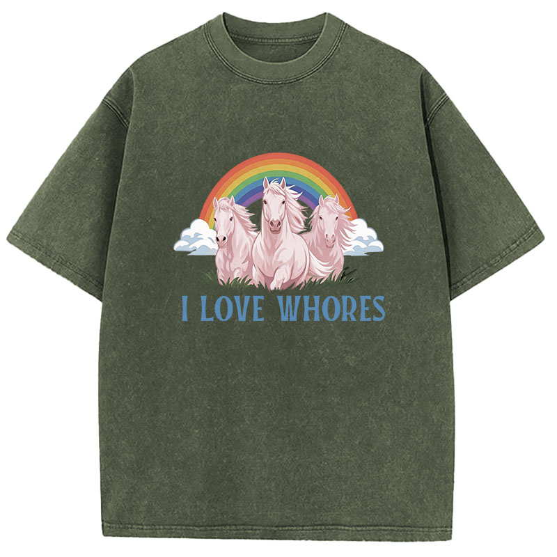 Tokyocanvas I Love Whores Rainbow Horse Washed T-Shirt