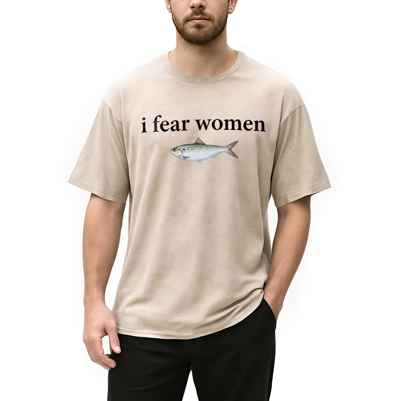 Tokyocanvas Fish Fear Women Washed T-Shirt
