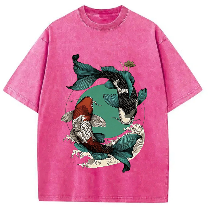 Tokyocanvas YinYang Koi Fish Zen Washed T-Shirt