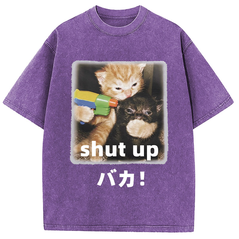 Tokyocanvas Shut Up Funny Cats Washed T-Shirt
