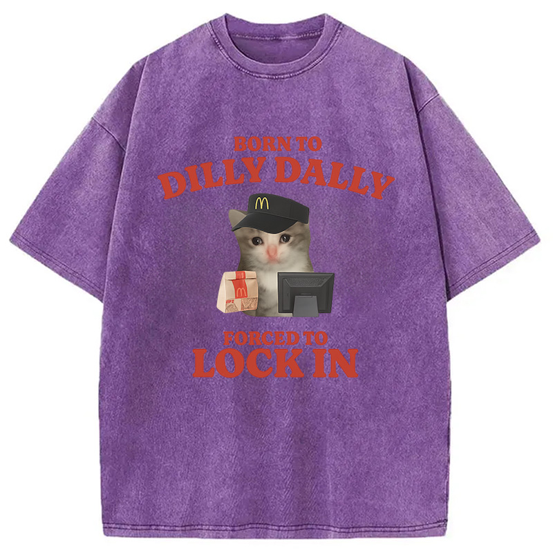 Tokyocanvas Forced to Lock In Cat Meme Washed T-Shirt