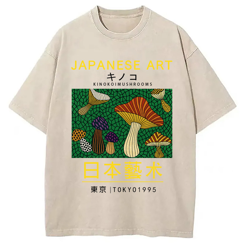Tokyocanvas Japanese Art Colorful Mushrooms Washed T-Shirt