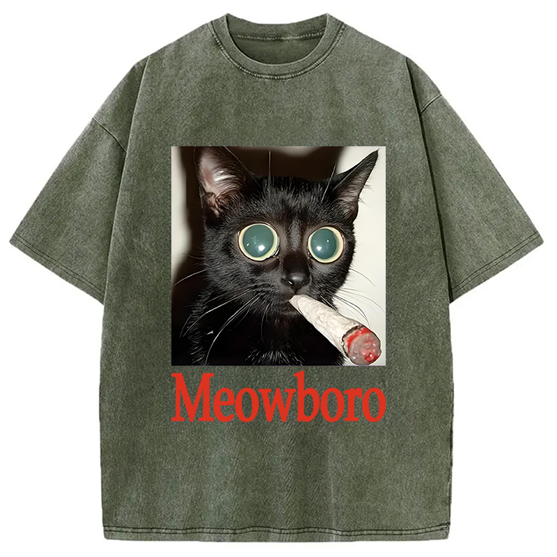 Tokyocanvas Meowboro Cat Smoking Washed T-Shirt
