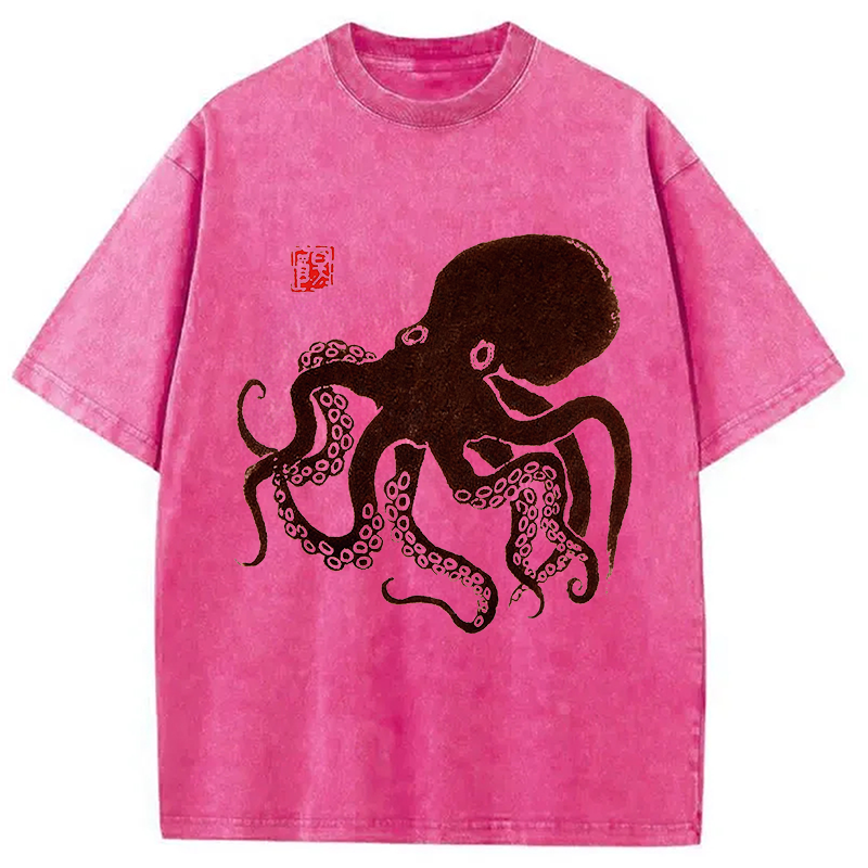 Tokyocanvas Octopus Japanese Art Washed T-Shirt