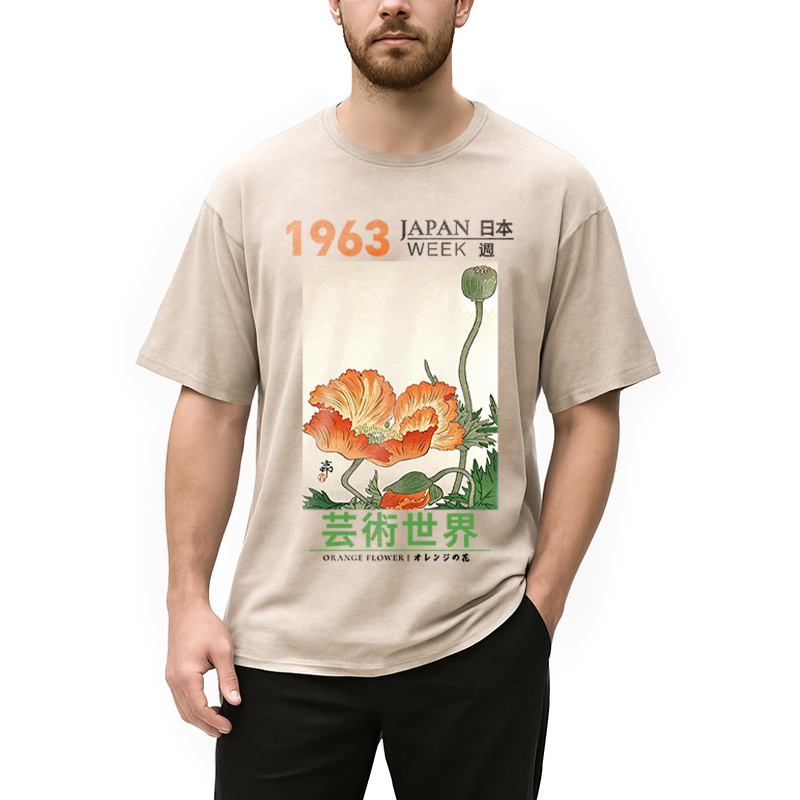 Tokyocanvas Orange Flower Washed T-Shirt