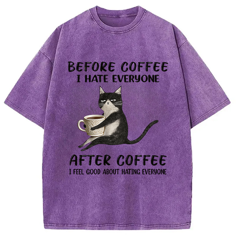Tokyocanvas Funny Cat Coffee Washed T-Shirt
