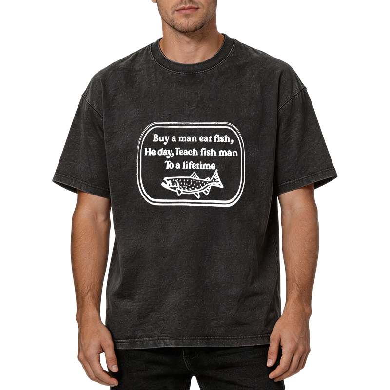 Tokyocanvas Teach fish man To a lifetime Washed T-Shirt