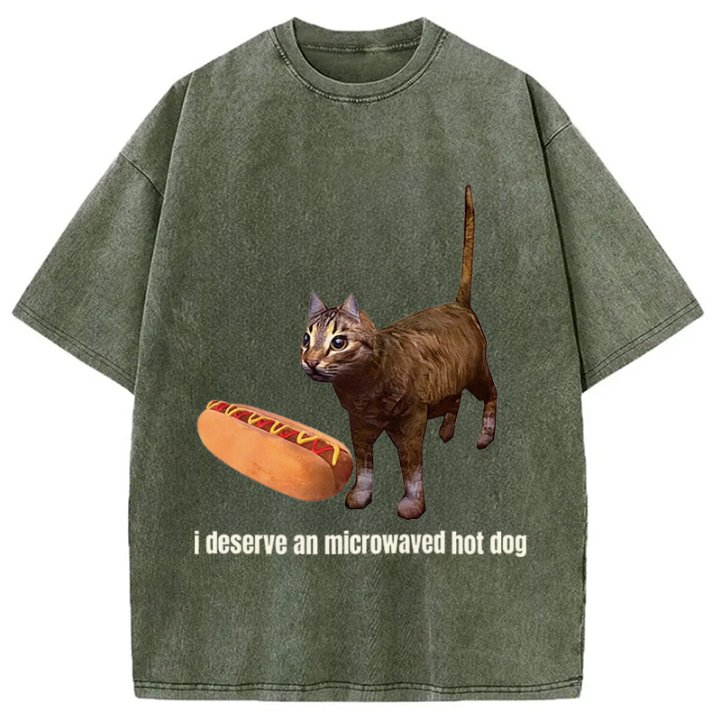 Tokyocanvas Cat Hotdog Meme Washed T-Shirt