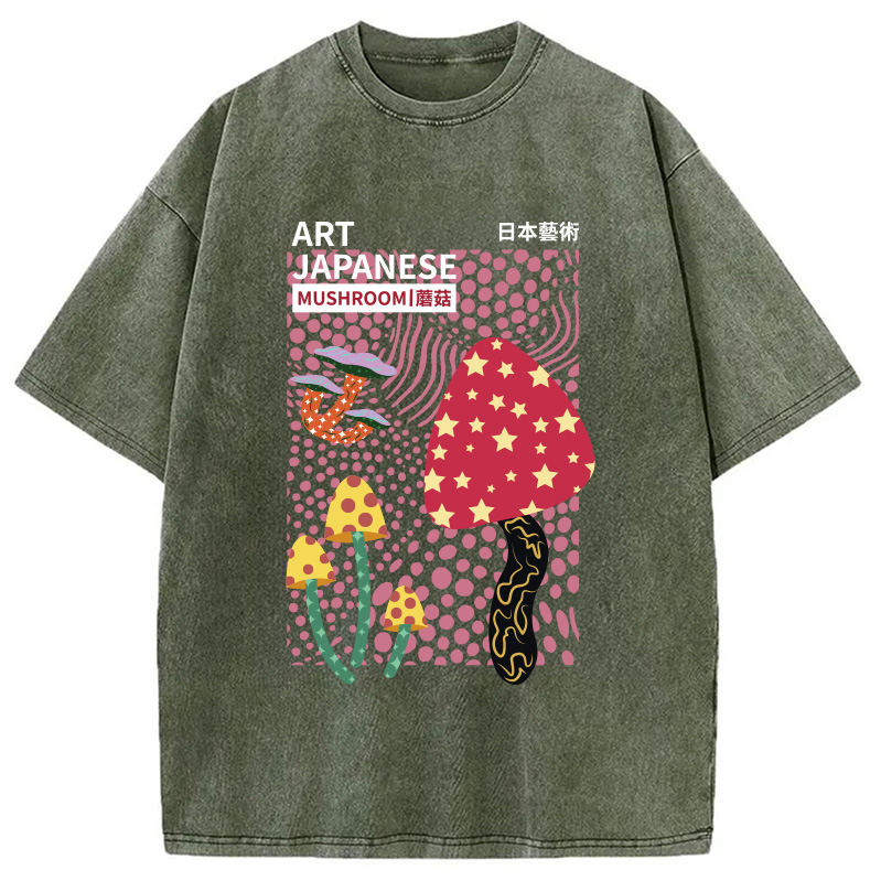 Tokyocanvas Japanese Art Mushroom Vintage Washed T-Shirt
