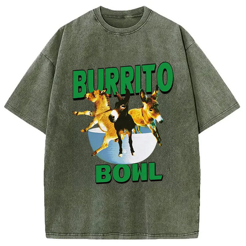 Tokyocanvas Burrito Bowl Donkey Funny Meme Washed T-Shirt