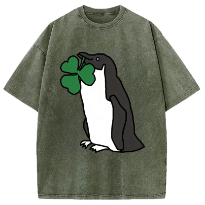 Tokyocanvas St Patricks Day Penguin Washed T-Shirt
