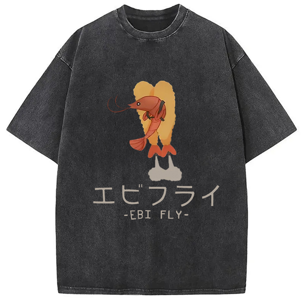 Tokyocanvas Yummy Fried shrimp Washed T-Shirt
