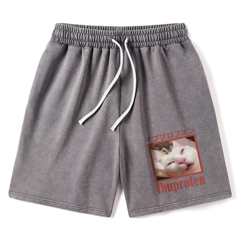 Tokyocanvas Ibuprofen Meme Cat Washed Short