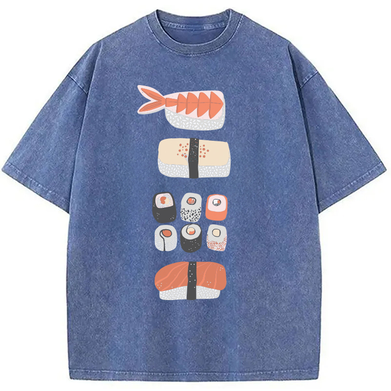 Tokyocanvas Japanese Sushi Nigiri Maki Roll Washed T-Shirt