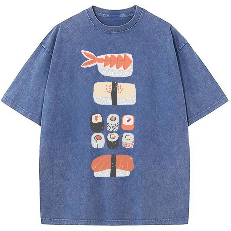 Tokyocanvas Japanese Sushi Nigiri Maki Roll Washed T-Shirt