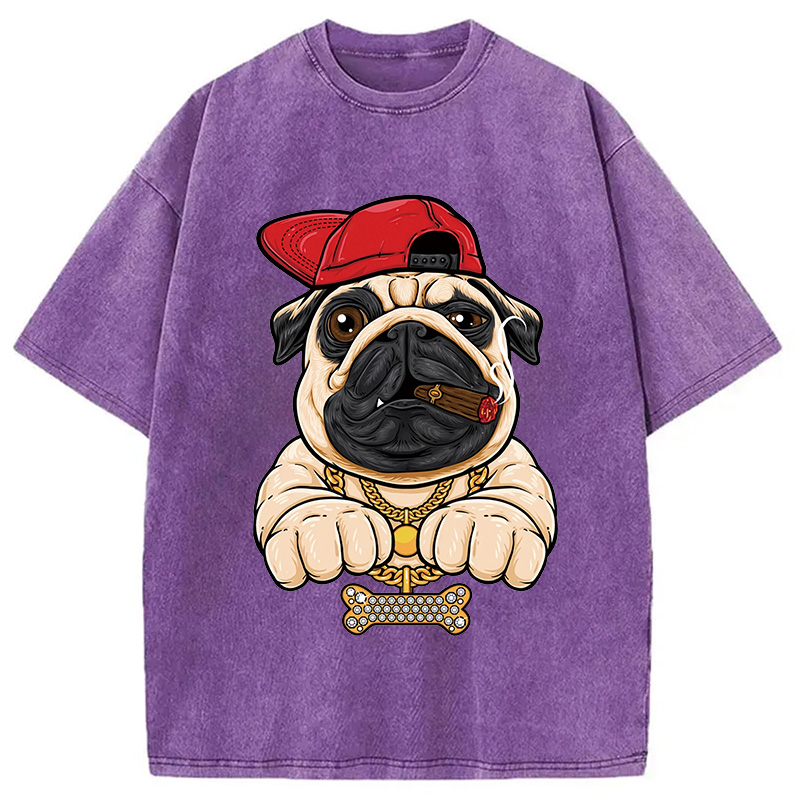 Tokyocanvas Pug hiphop Washed T-Shirt