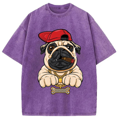 Tokyocanvas Pug hiphop Washed T-Shirt