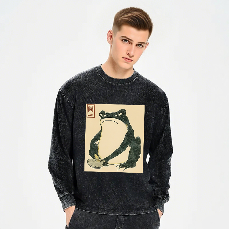 Tokyocanvas Matsumoto Hoji Japanese Frog Long Sleeve Washed T-Shirt